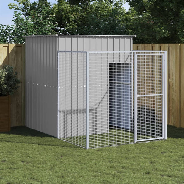 Dog House with Run Light Gray 65"x98.8"x71.3" Galvanized Steel