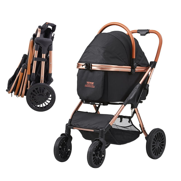 Pet Stroller Wheels Dog Rotate Brakes Puppy – Black