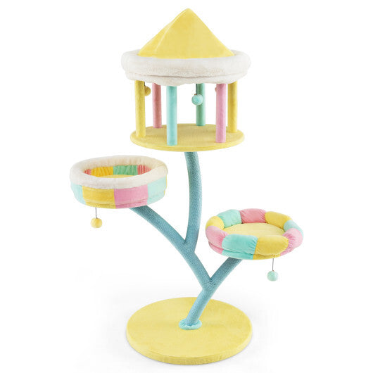 Multi-Layer Cat Tree with 2 Removable Perches Scratching Posts-Color - Color: Color