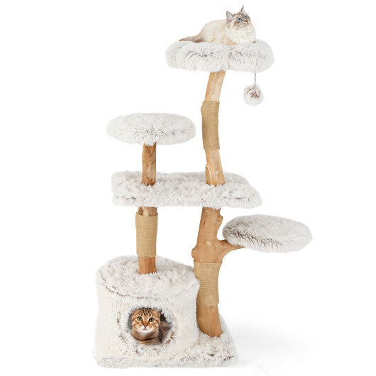 Modern Cat Tree 53 Inch Tall Natural Branch Wooden Cat Tower
