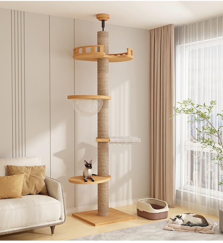 Floor to Ceiling Cat Tree 50-108 inches Adjustable Height Multi-Level with Scratching Posts Perches Space Capsule