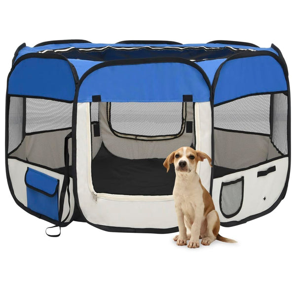 Dog Playpen Blue and Cream Polyester Steel