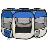 Dog Playpen Blue and Cream Polyester Steel
