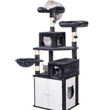 BEWISHOME Cat Tree with Litter Box Enclosure All-in-one Indoor Cat Hidden Litter Box Furniture Cat Tower with Large Cat Condo Modern Cat House with Scratching Posts MMJ81D