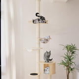 Cat Tree Floor to Ceiling Cat Towers 6 Level Adjustable Height (92-118 Inch) Tall Cat Tree with 4.7” Thickened Scratching Post Large Cat Tower for Indoor Cats Sisal Rope