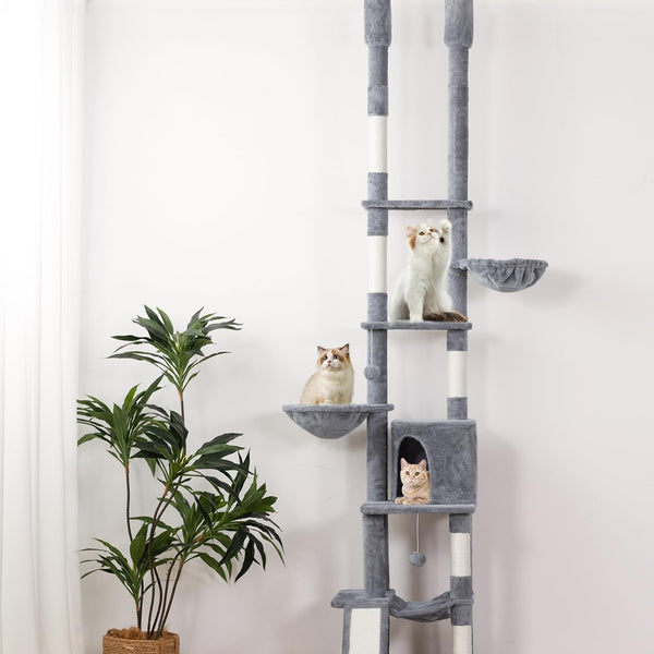 Floor to Ceiling Cat Tree Adjustable Height(85.6"-114") Cat Tower with Scratching Post Cat Condo & Cat Hammock 7-Level Tall Cat Tree Tower for Indoor Cats Kittens