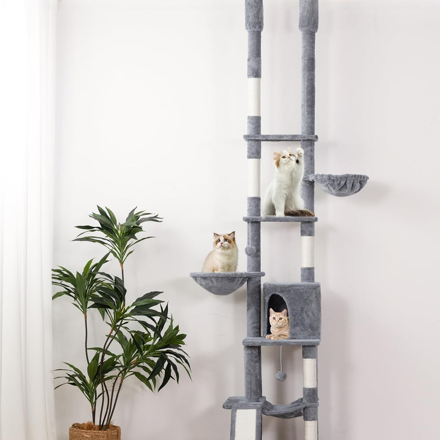 Floor to Ceiling Cat Tree Adjustable Height(85.6"-114") Cat Tower with Scratching Post Cat Condo & Cat Hammock 7-Level Tall Cat Tree Tower for Indoor Cats Kittens