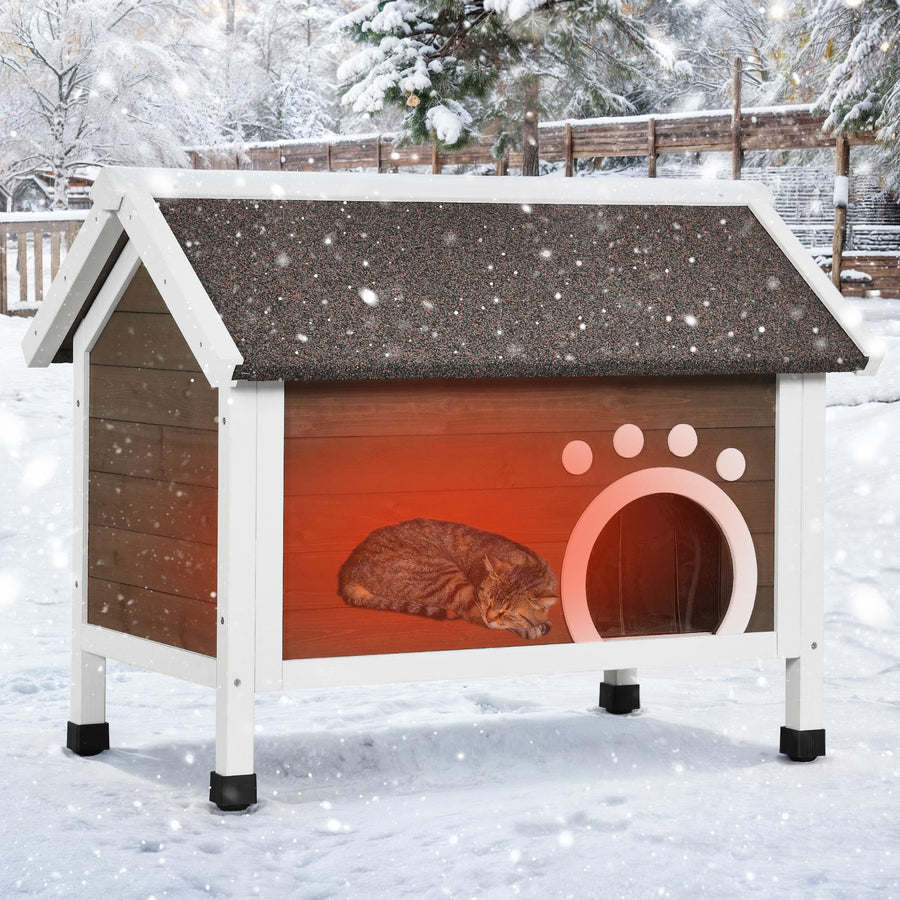 DWVO Outdoor Cat House Insulated with All-Round Foam Large Outside Feral Cat Shelter Weatherproof Winter Cat House for Multiple Cats Brown