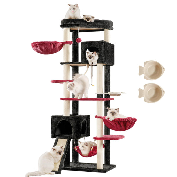 70 Inch Gothic Cat Tower for Large Cats, Black & Red