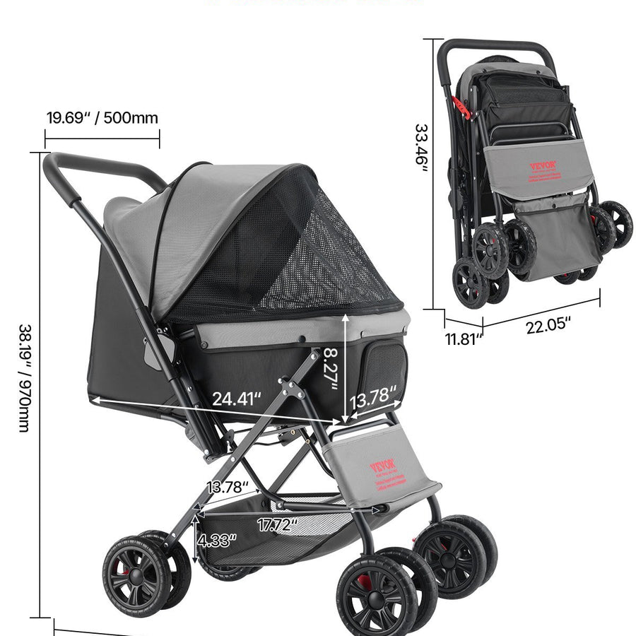 Pet Stroller – 4-Wheel Reversible Handle, 44 lb