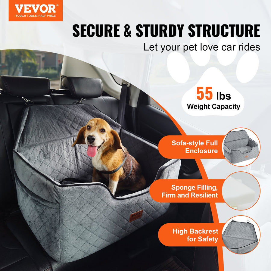 Dog Car Seat Booster Storage Pocket Pet Clip-On – Gray