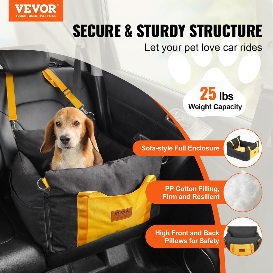 Dog Car Seat Waterproof Booster Side Handles Storage – Black