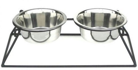 Pyramid Elevated Double Dog Feeder Small Black