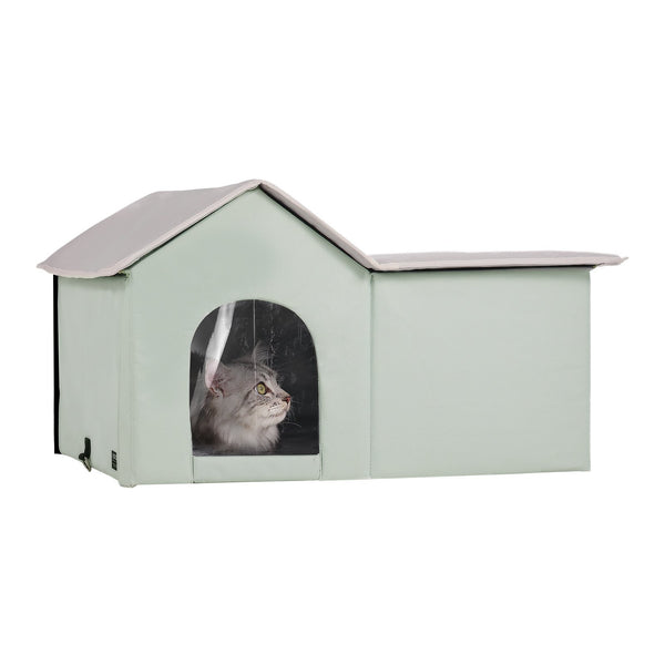 Heated Cat House Outdoor Kitty Shelter Adjustable – Green Large
