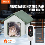 Elevated Heated Cat House Outdoor Kitty Shelter Timer – Green