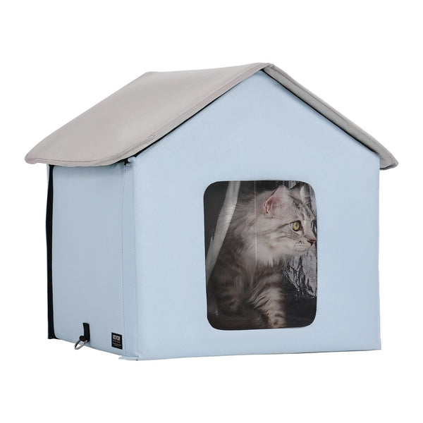 Heated Cat House Outdoor Kitty Shelter Timer Oxford – Blue Small