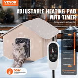 Elevated Heated Cat House Outdoor Kitty Shelter Timer – Brown