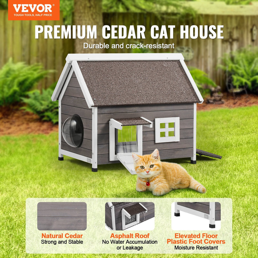 Outdoor Wooden Cat House – Side Door & Window, XL