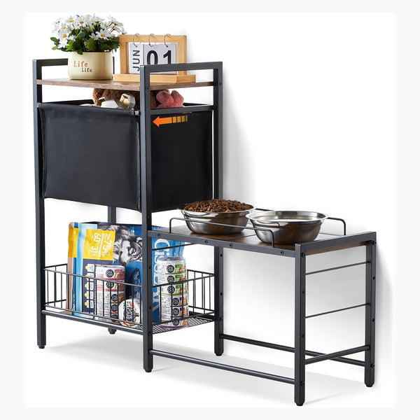 Pet Feeding Station with Storage Elevated Dog Bowls Raised