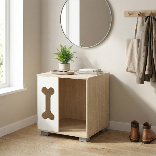 Cat Bed Side Table Wooden Cat Condo with Bone-Shape Window