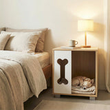 Cat Bed Side Table Wooden Cat Condo with Bone-Shape Window