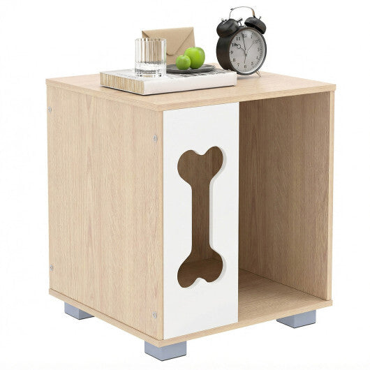 Cat Bed Side Table Wooden Cat Condo with Bone-Shape Window