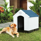 Medium Size Dog House Outdoor White Blue Plastic