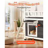 Outdoor Cat House 2-Story Wooden Shelter Stairs Balcony