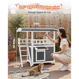 Outdoor Cat House 2-Story Wooden Shelter Stairs Balcony