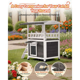 Outdoor Cat House 2-Story Wooden Shelter Stairs Balcony