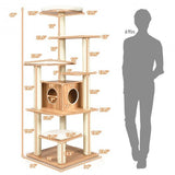 7-Layer Wooden Cat Tree Tall Cat Tower with Sisal Posts and Condo