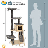5-Tier Modern Wood Cat Tower with Washable Cushions
