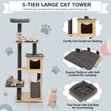 5-Tier Modern Wood Cat Tower with Washable Cushions