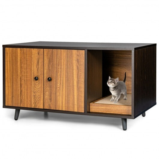 Cat Litter Box Enclosure with Divider and Double Doors