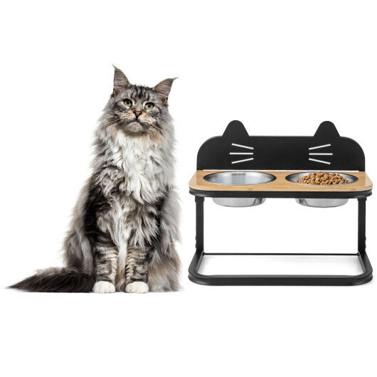 Elevated Pet Feeder with 2 Stainless Steel Bowls for Cats