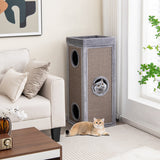 39 Inch Tall Cat Condo with Scratching Posts and 3 Hideaways and 4 Soft Plush Cushions-Gray - Color: Gray