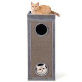 39 Inch Tall Cat Condo with Scratching Posts and 3 Hideaways and 4 Soft Plush Cushions-Gray - Color: Gray