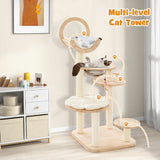 4-In-1 Large Wooden Cat Tower with Space Capsule Nest