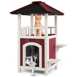 2-Story Wooden Cat House with Asphalt Roof Balcony and Rain
