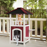 2-Story Wooden Cat House with Asphalt Roof Balcony and Rain