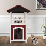 2-Story Wooden Cat House with Asphalt Roof Balcony and Rain