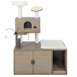 2-In-1 Modern Cat Tower with Litter Box Enclosure for Indoor Cars