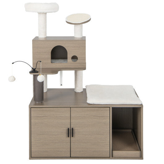 2-In-1 Modern Cat Tower with Litter Box Enclosure for Indoor Cars