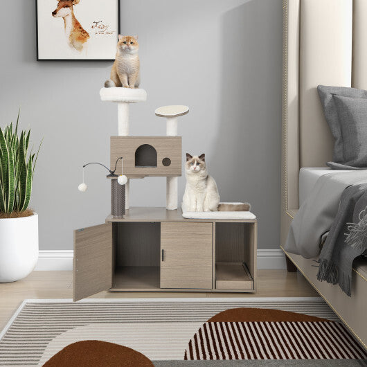 2-In-1 Modern Cat Tower with Litter Box Enclosure for Cats