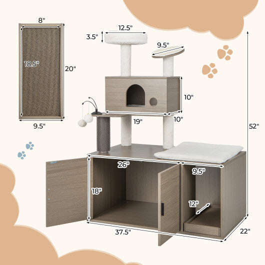 2-In-1 Modern Cat Tower with Litter Box Enclosure for Cats