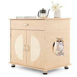 Cat Litter Box Enclosure with Sisal Scratching Doors, Natural