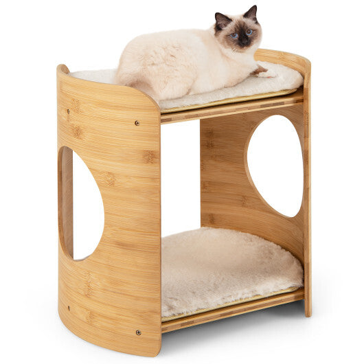 2-Tier Cute Small Cat Tree for Indoor Cats with Natural