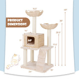 48 Inch Cattail Cat Tower with Sisal Scratching Posts Perch