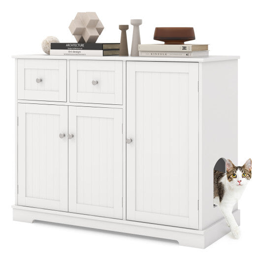 Cat Litter Box Enclosure with 2 Drawers, White