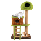 Cute Cat Tree for Indoor Cats with Mushroom-shaped Nest Condo and Climbing Ladder-Green - Color: Green